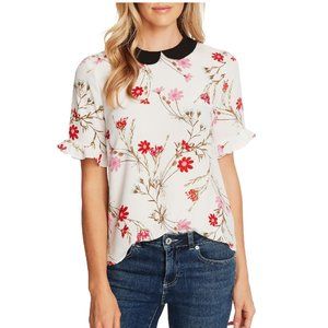 🎁Cece Enchanted Wildflower Collared Short Sleeve Top